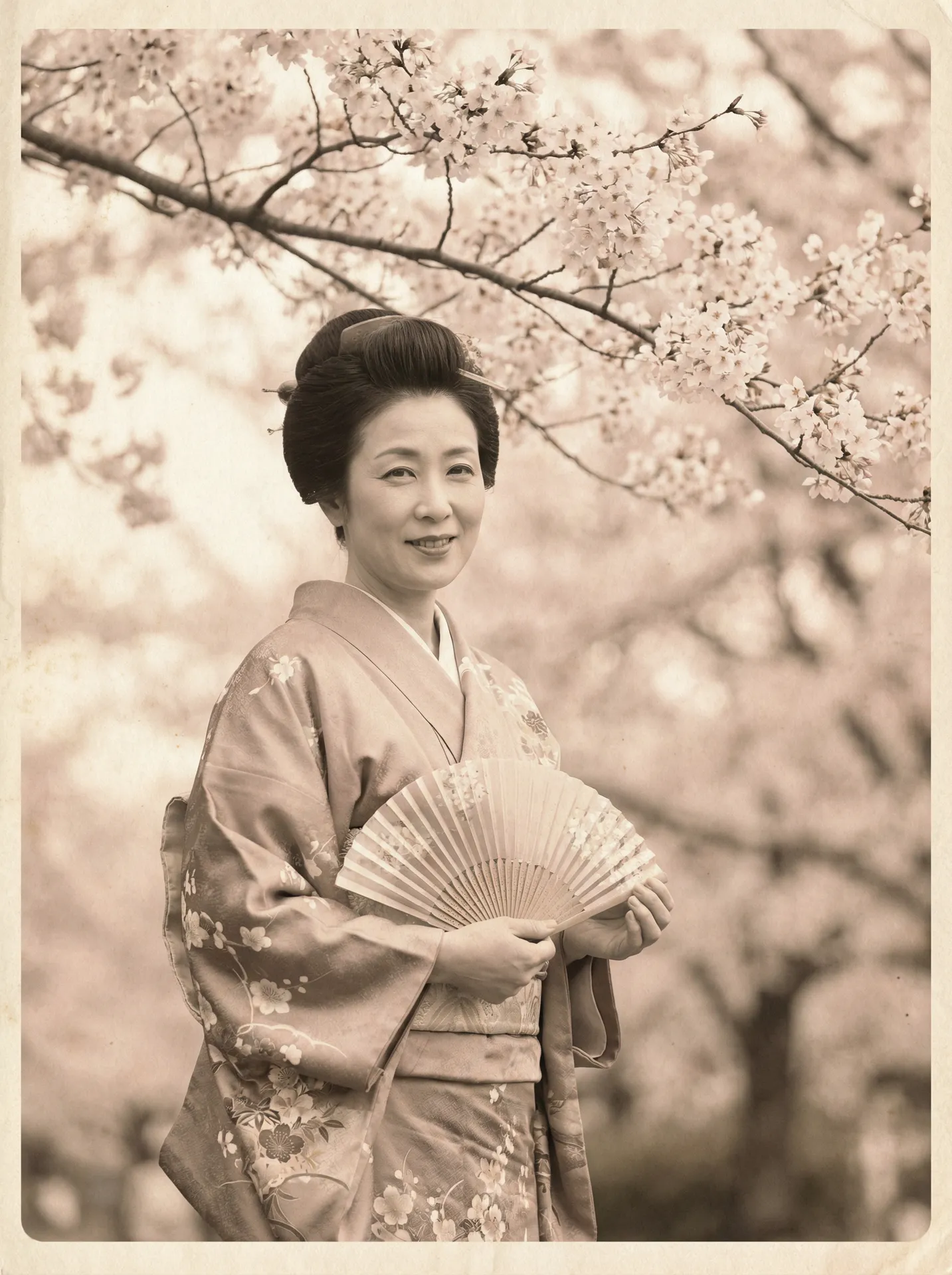 一位持扇的优雅 老司机影视67194免费观看入口 在樱花树下的复古写真